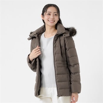 グリーンダウンコート 綾ウールライク レディス Purelast(ピュアラスト) 267PL803SW(コイチャ-M)