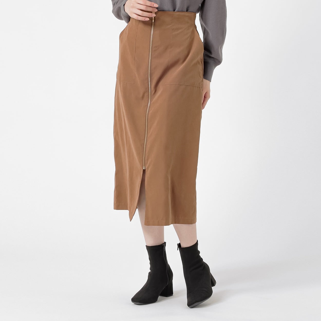 美メイク スエード調前ファスナースカート レディス EMMA JAMES(エマジェイムス) 267EM511CT(チャ-XL)