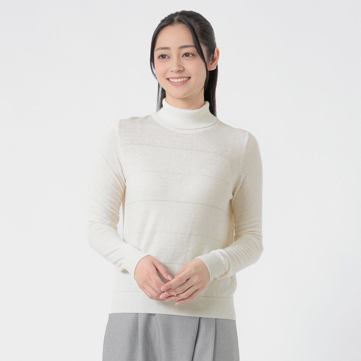 ラメボーダーハイネック ニットプルオーバー レディス EMMA JAMES(エマジェイムス) 267EM1077FM(キナリ-M)