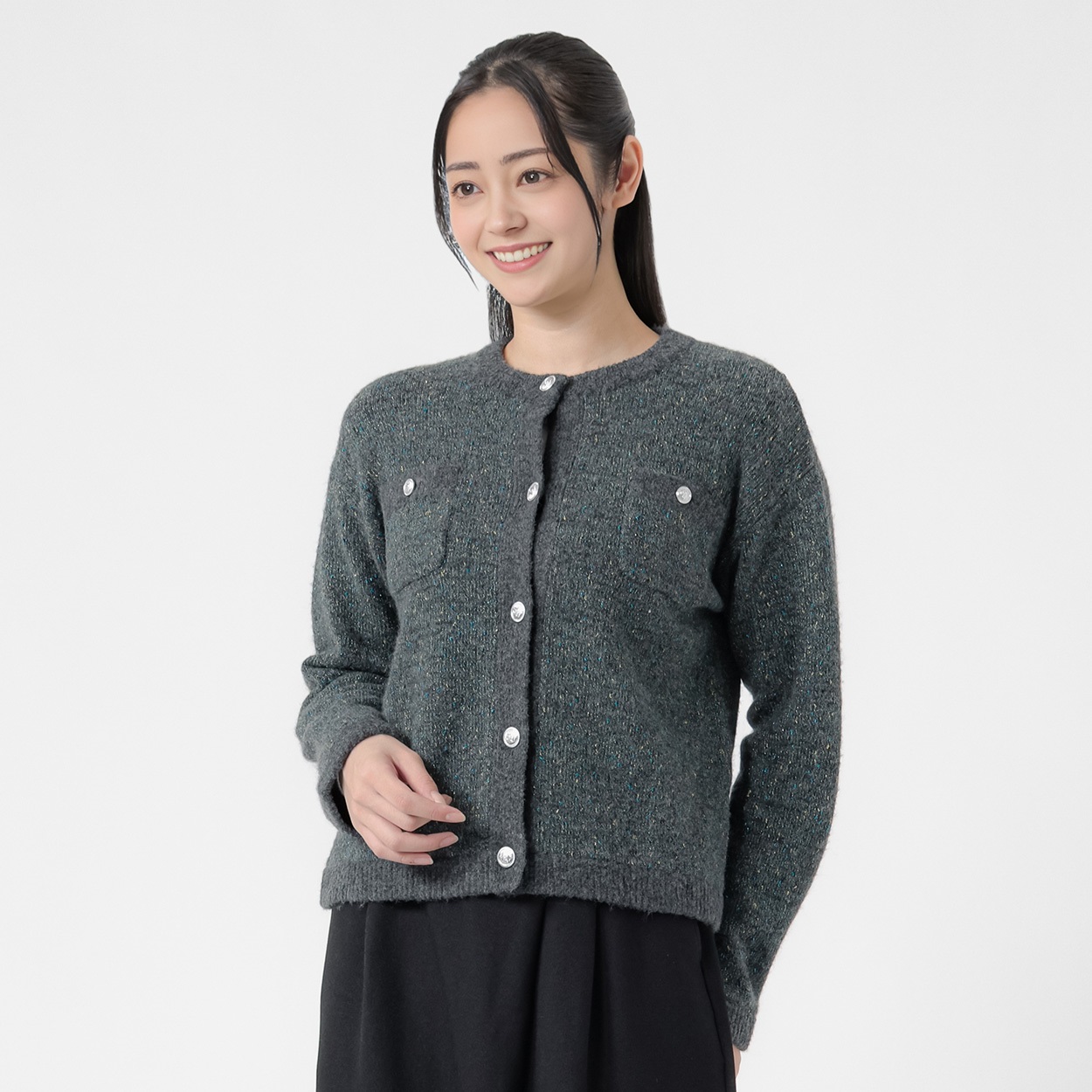 ラメ入りネップ ニットジャケット レディス EMMA JAMES(エマジェイムス) 267EM1080FM(ウスクロ-XL)