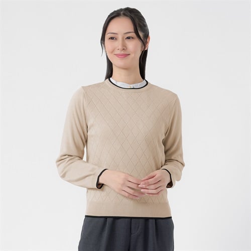 配色クルーネックダイヤ柄 ニットプルオーバー レディス ESPRITMUR(エスプリミュール) 267ES306CN(ウスチャ-M)