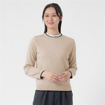 配色クルーネックダイヤ柄 ニットプルオーバー レディス ESPRITMUR(エスプリミュール) 267ES306CN(ウスチャ-M)