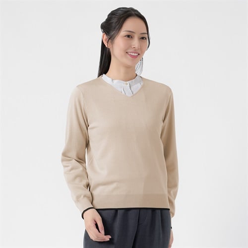 配色Vネック ニットプルオーバー レディス ESPRITMUR(エスプリミュール) 267ES307CN(ウスチャ-M)