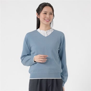 配色Vネック ニットプルオーバー レディス ESPRITMUR(エスプリミュール) 267ES307CN(アオ-M)