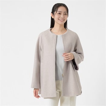 ウールライク ノーカラージップラグランスリーブコート レディス Purelast(ピュアラスト) 267PL504CT(ウスチャ-M)