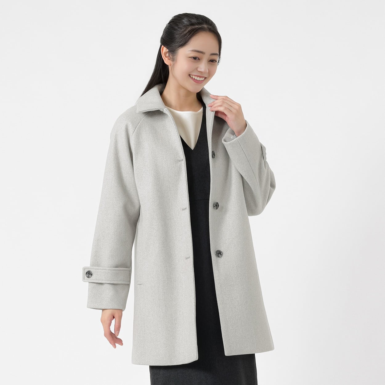 ステンカラー ミドル丈コート レディス Purelast(ピュアラスト) 267PL829MH(ウスグレー-XL)