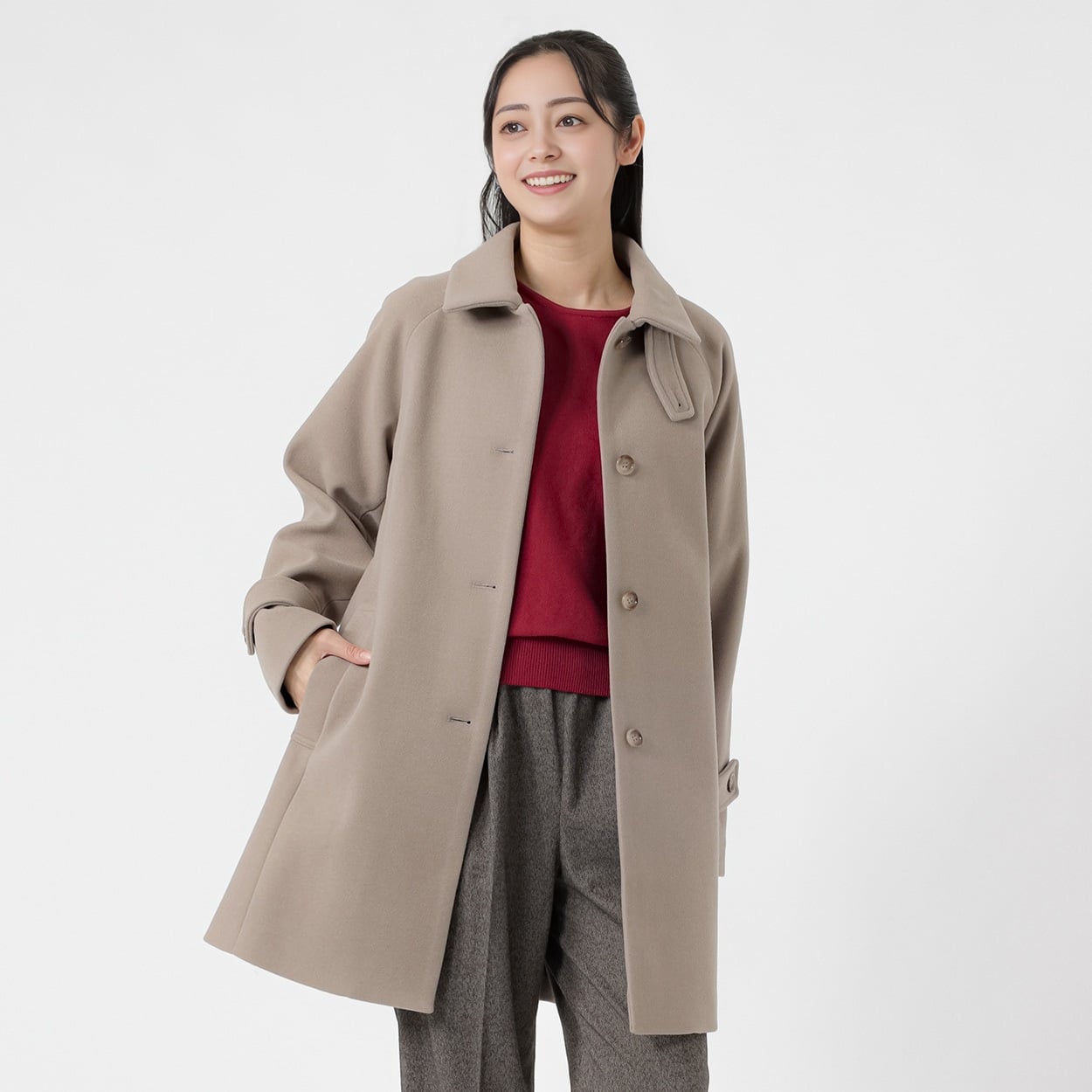 ステンカラー ミドル丈コート レディス Purelast(ピュアラスト) 267PL829MH(ウスチャ-L)