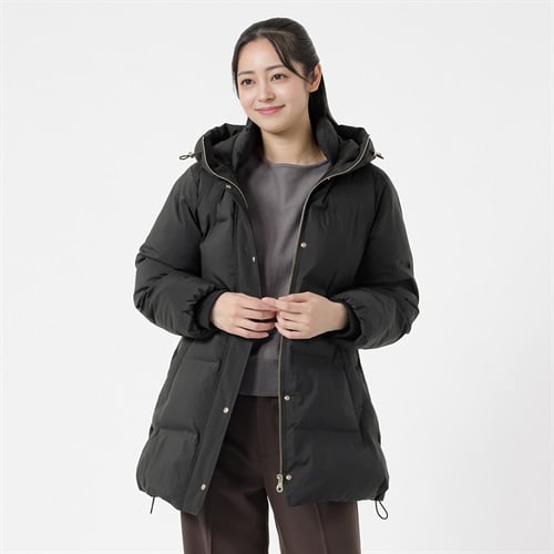 シームレス 防風中綿ミドル丈コート レディス Purelast(ピュアラスト) 267PL845MH(クロ-M)