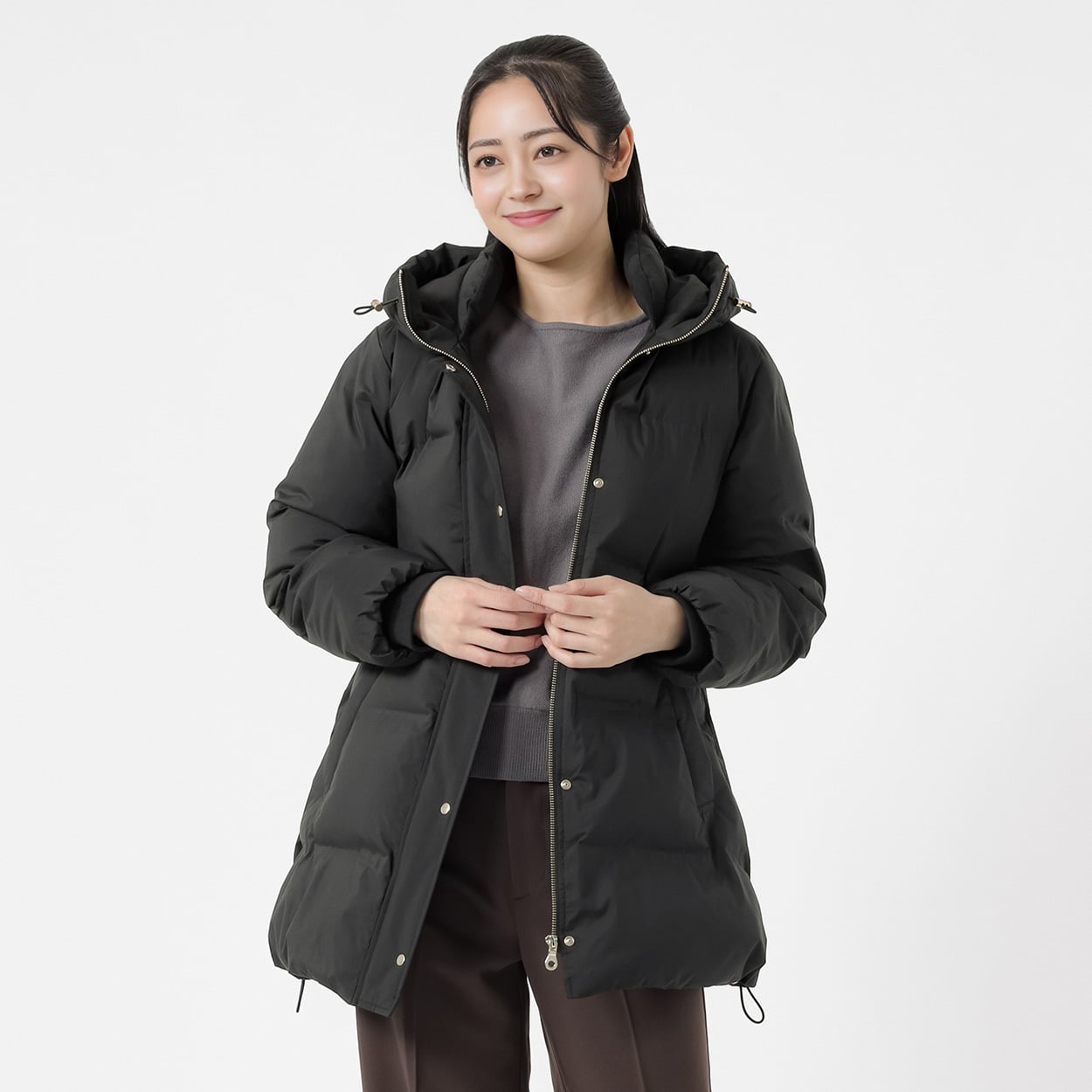 シームレス 防風中綿ミドル丈コート レディス Purelast(ピュアラスト) 267PL845MH(クロ-M)