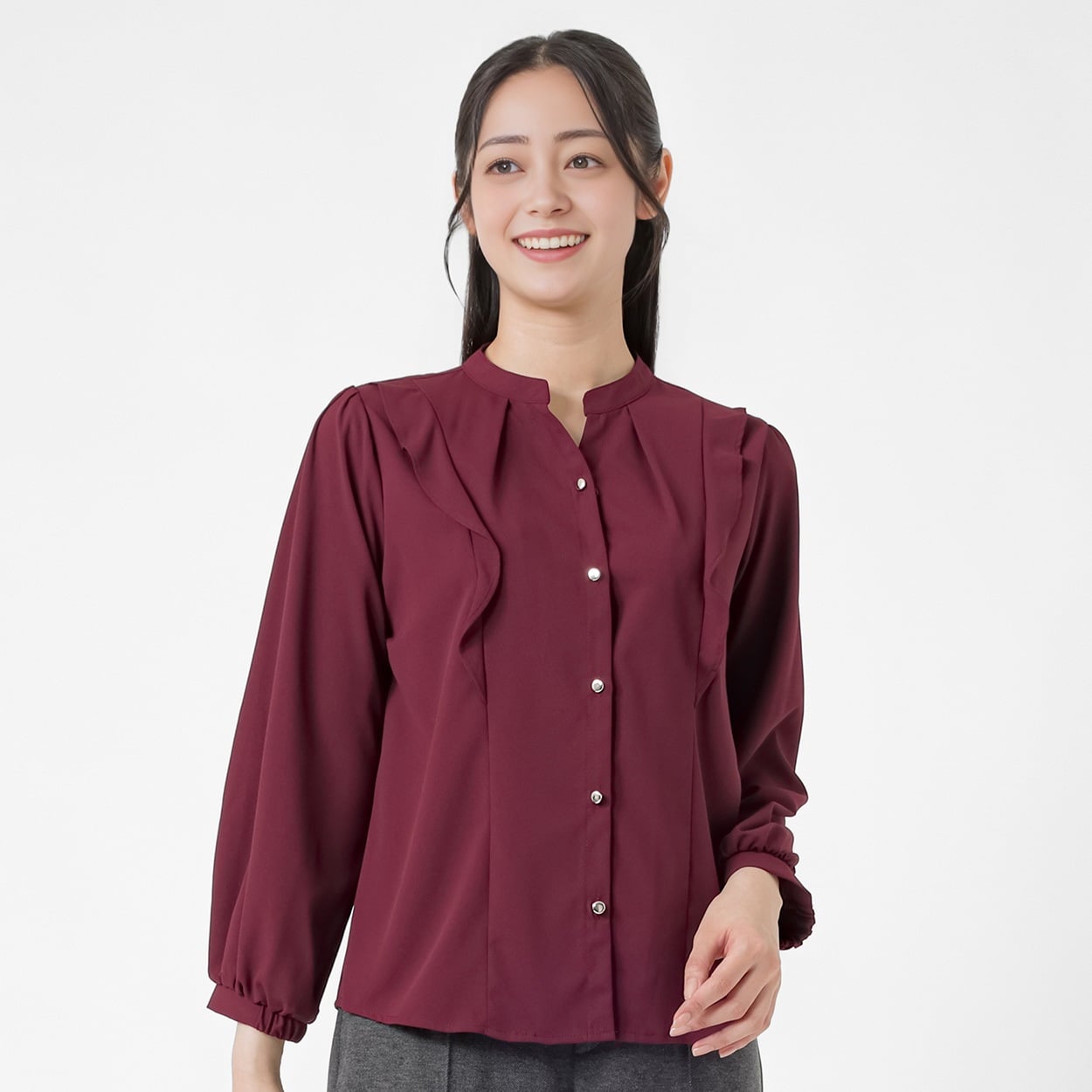 フロントフリル使い ブラウス レディス EMMA JAMES(エマジェイムス) 267EM621MH(アカ-XL)