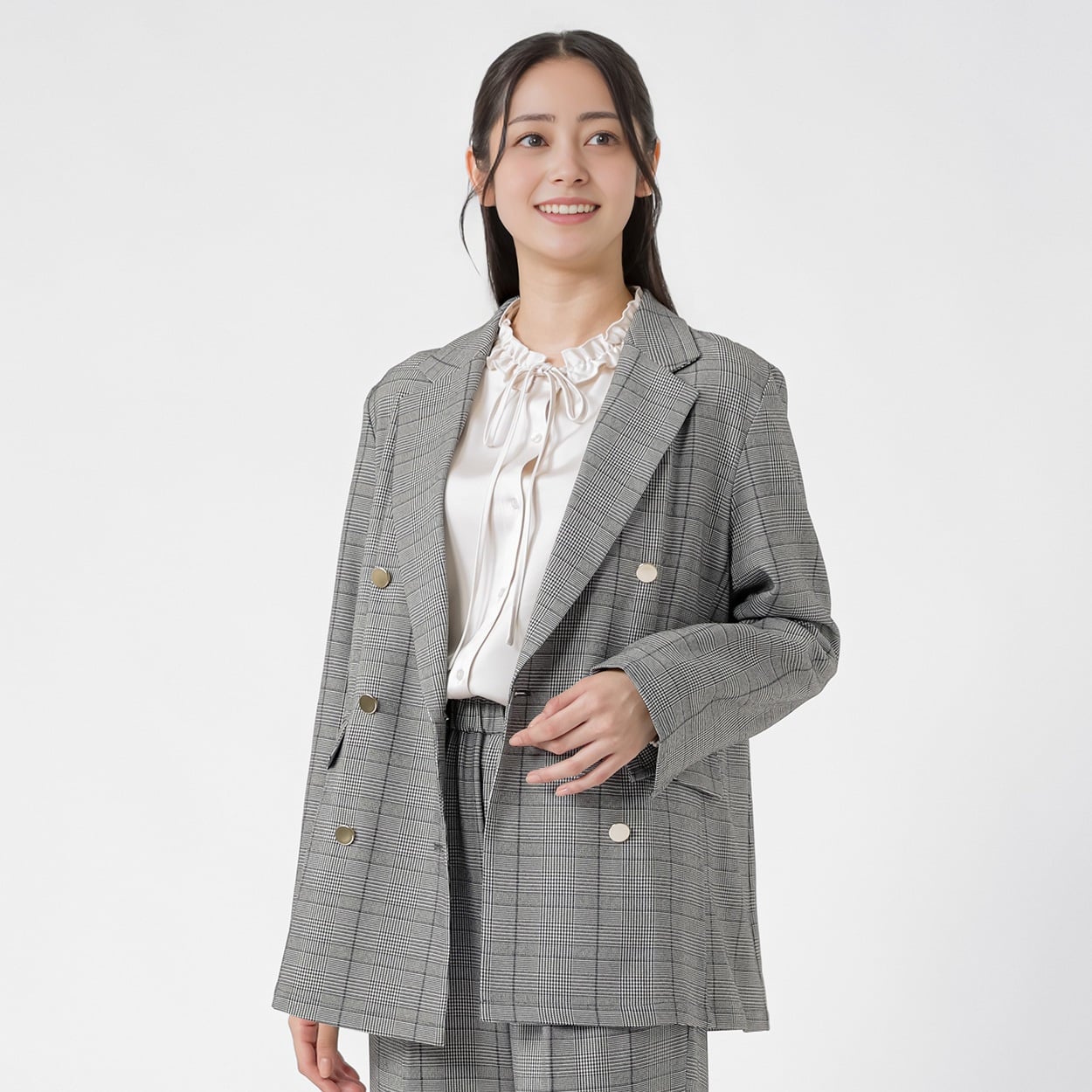 EMMA JAMES(エマジェイムス) チェック柄 ダブルブレストジャケット レディス 267EMJ069CT(クロ-L)