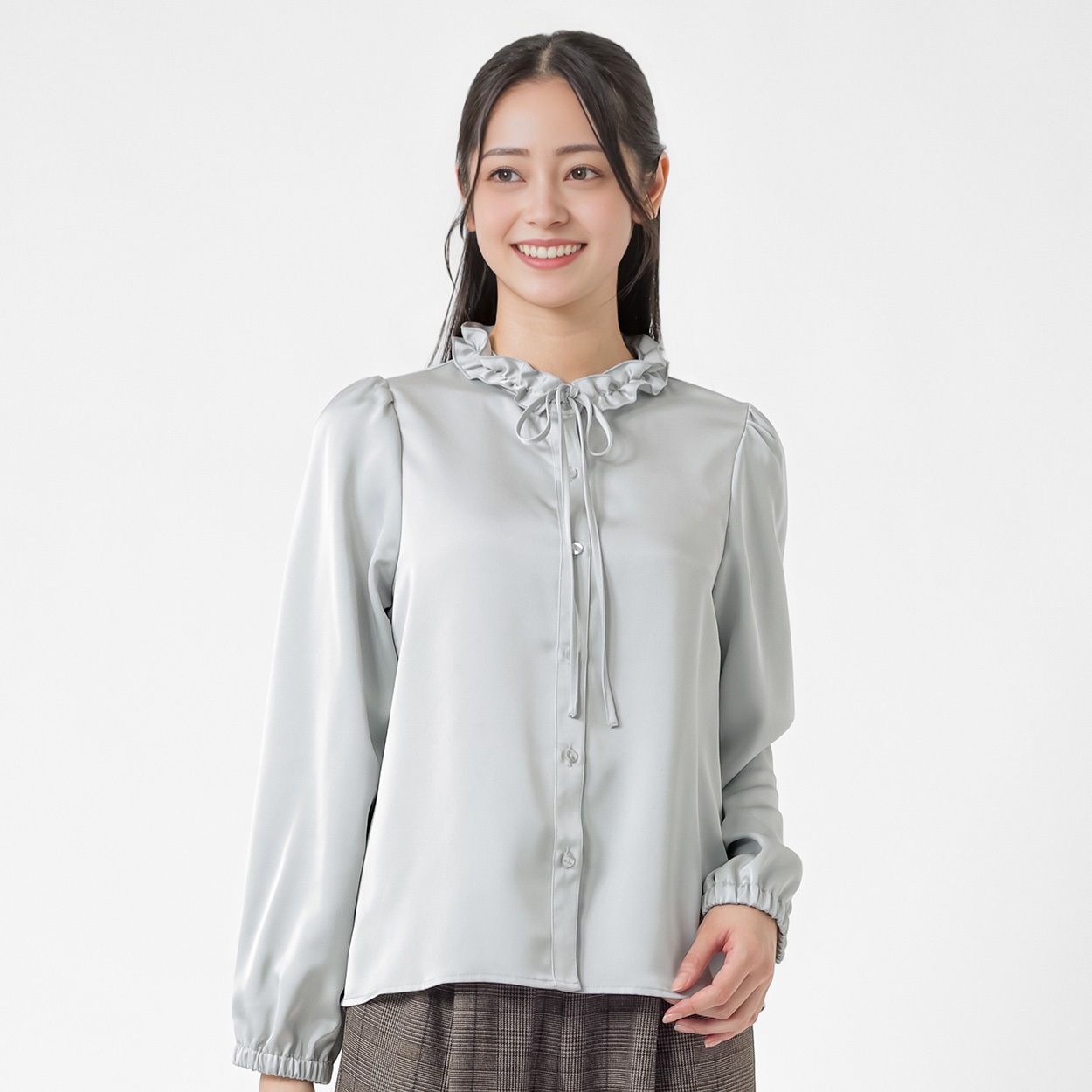 EMMA JAMES(エマジェイムス) サテンネックギャザーブラウス レディス 267EMJ075CT(ウスグレー-XL)