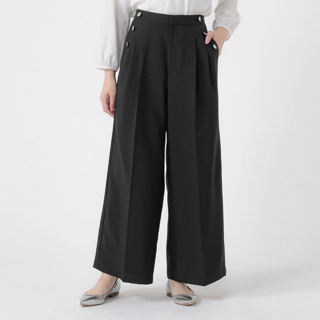 釦付ワイドパンツ レディス ESPRITMUR(エスプリミュール) 265ES152TH(クロ-XL)
