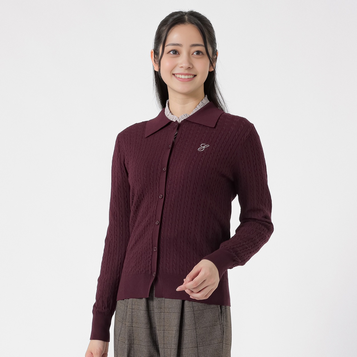 ケーブル柄 衿付カーディガン レディス EMMA JAMES(エマジェイムス) 267EM815TH(コイアカ-XL)