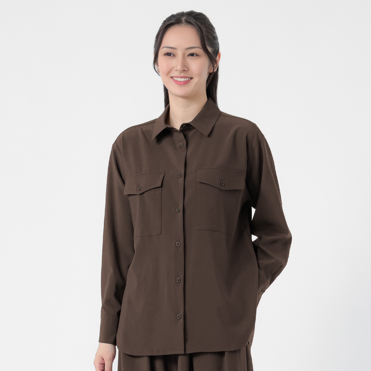 ESPRITMUR×オンワード樫山 ドライストレッチ Wポケットシャツ レディス ESPRITMUR(エスプリミュール) 267ES001OK(コイチャ-M)