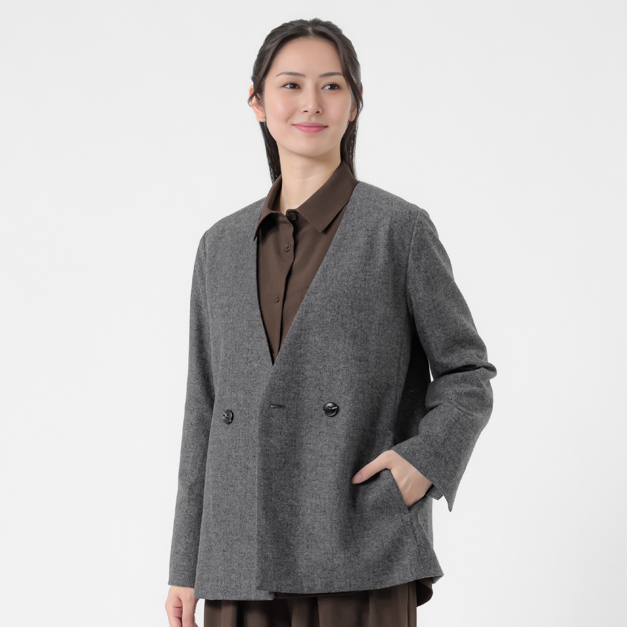 ESPRITMUR×オンワード樫山 ドライツイード ノーカラージャケット レディス ESPRITMUR(エスプリミュール) 267ES005OK(Ａウスクロ-L)