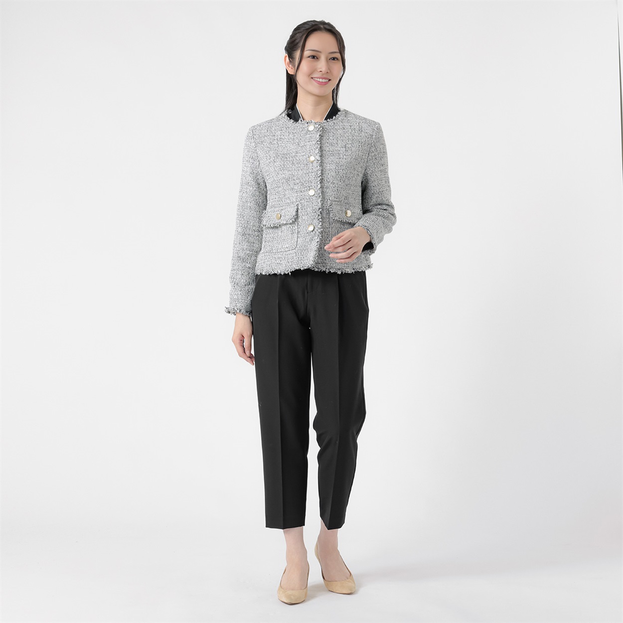 【STYLE SHIFT】 3点セットスーツ ツイードジャケット＋Aラインジャケット＋パンツ レディス ESPRITMUR(エスプリミュール) 265ES610MH(クロ-XL)