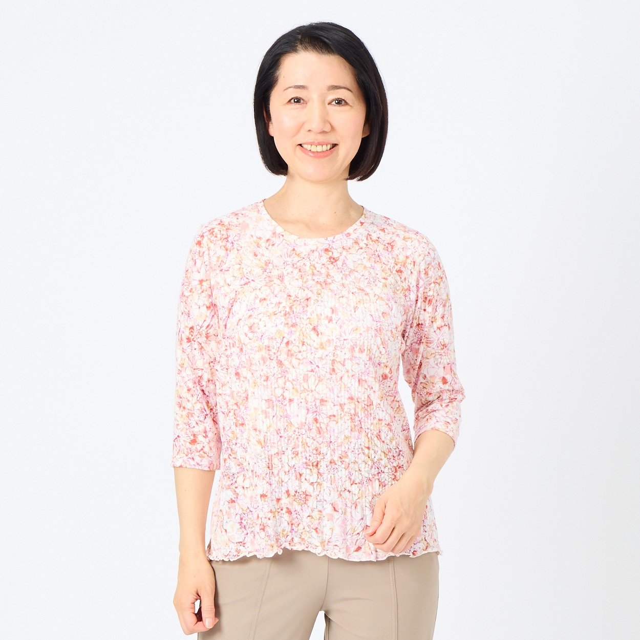 美品！45R リネン プルオーバー カットソー 0 フリー 花 美品！45R リネン プルオーバー カットソー 0 フリー 花