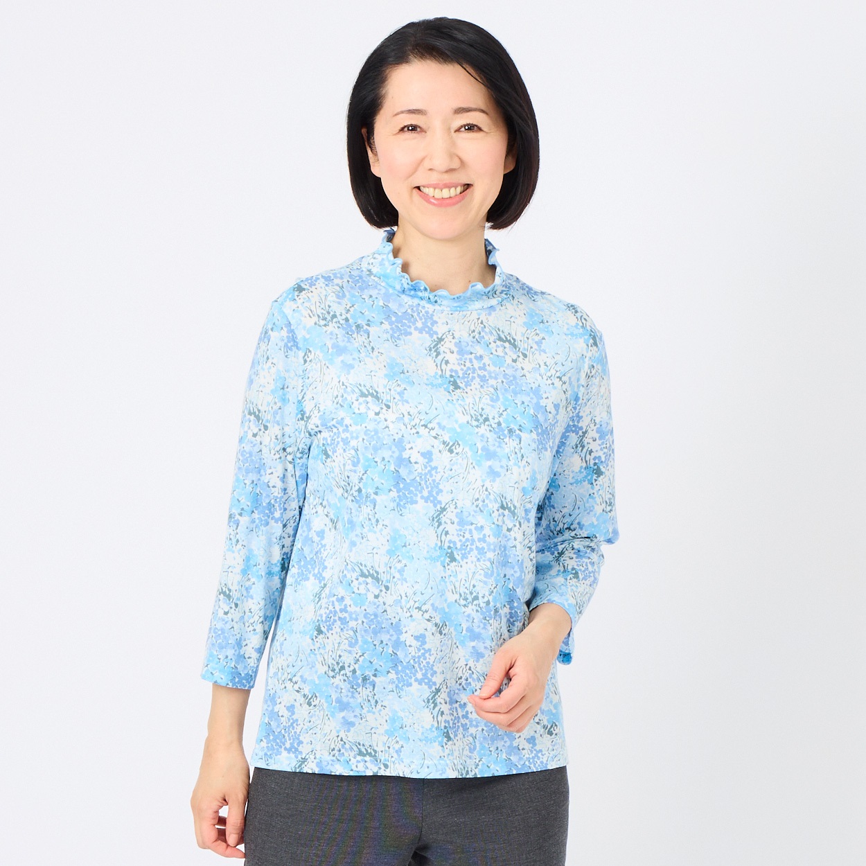 ★美品★メゾンスペシャル ハイネックカットソー グリーン 花柄 春夏 薄手 MAISON SPECIAL tシャツ Flower Dot Turtle High Neck Tops