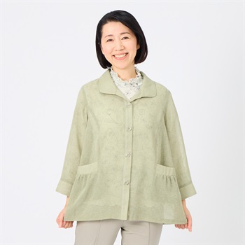 ユニ　yuni リネン 麻 ジャケット ボタン Aライン ゆったり ナチュラル リネンタッチ ジャケット 斜めボタン タンブル乾燥対応 レディス