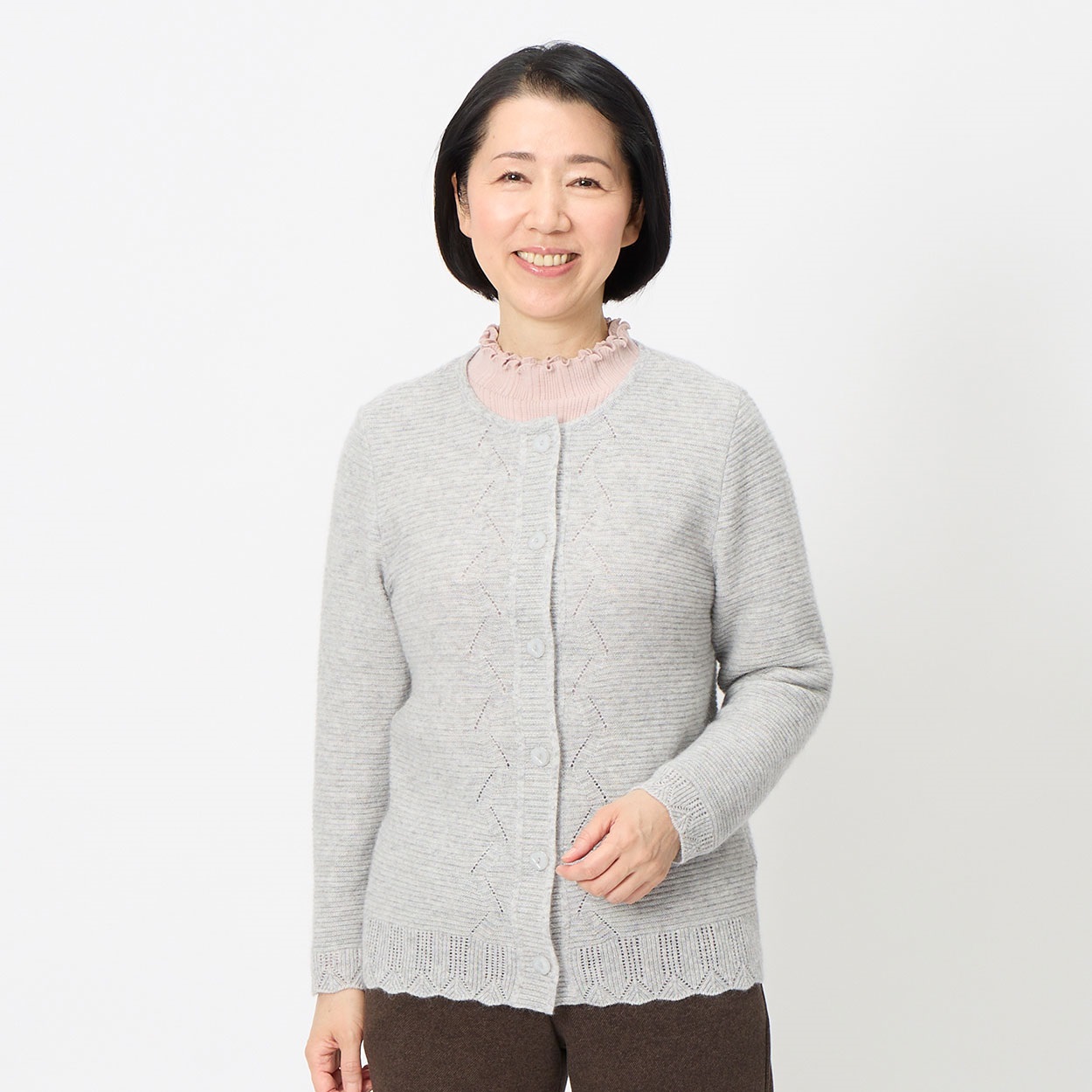 カーディガン 日本製新潟ニット アンゴラ混 あぜ編み レディス 着楽美