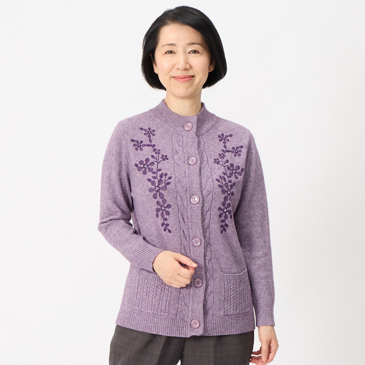 カーディガン モール刺繡ハイネックカーデ レディス 着楽美(きら