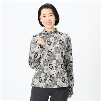 お決まり品Leonard ウールシルク素材アイボリー花柄トップス カットソー 尾州 ウール入りジャガード花柄 長袖 レディス 着楽美(きら