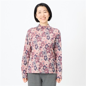 カットソー 尾州 ウール入りジャガード花柄 長袖 レディス 着楽美(きら