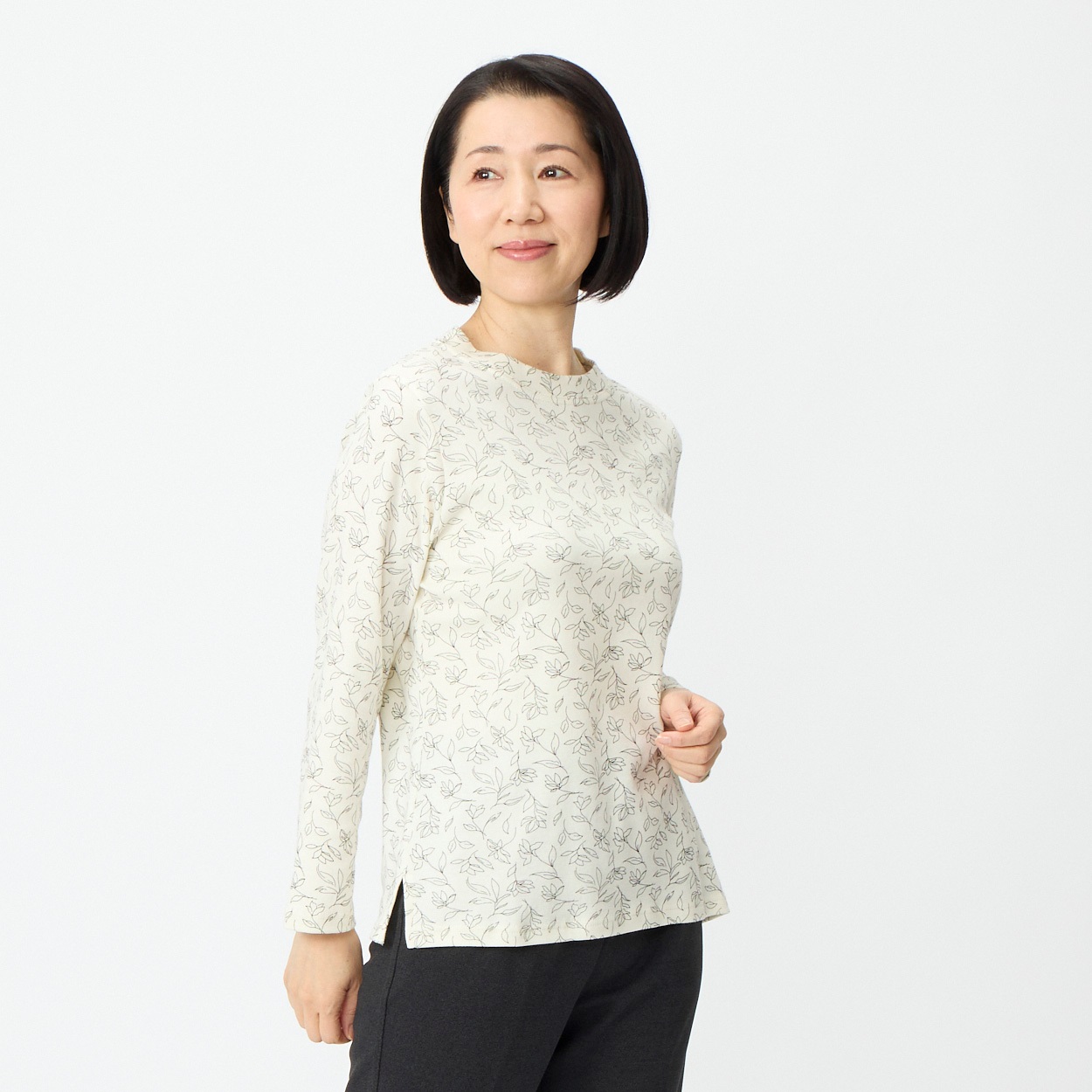 カットソー 花柄長袖ハイネック レディス 着楽美(きらび) IN-K364422Y