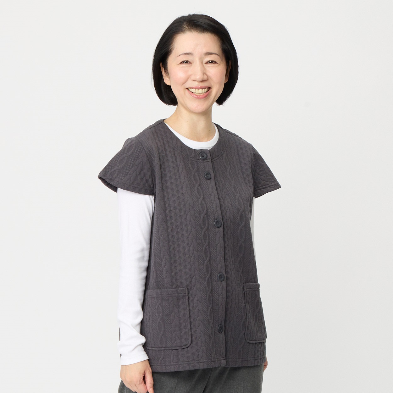 ベスト 65丈ふくれジャガード前あきベスト レディス 着楽美(きらび) HI