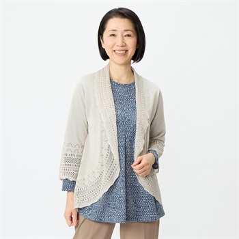 カーディガン 前立て透かし レディス 着楽美(きらび) CPN-460297(ウスチャ-M)