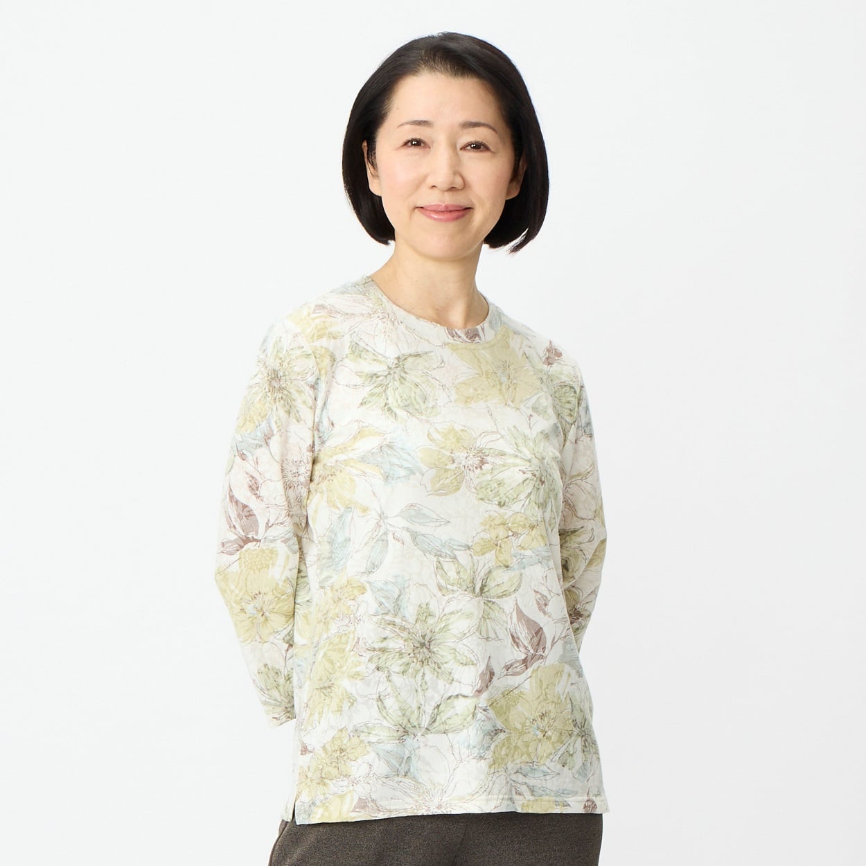 カットソー クレマチス柄8分袖 レディス 着楽美(きらび) IN-K364416Y