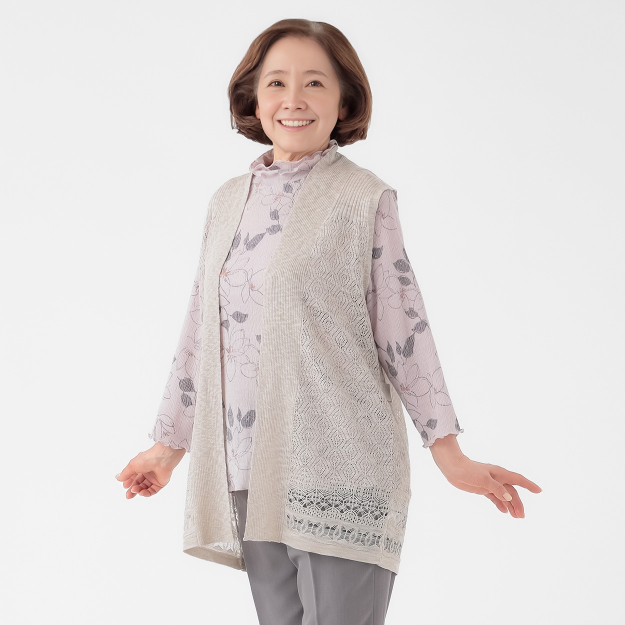 ジレ シアースラブ透かしうしろ切り替え レディス 着楽美(きらび) CPN
