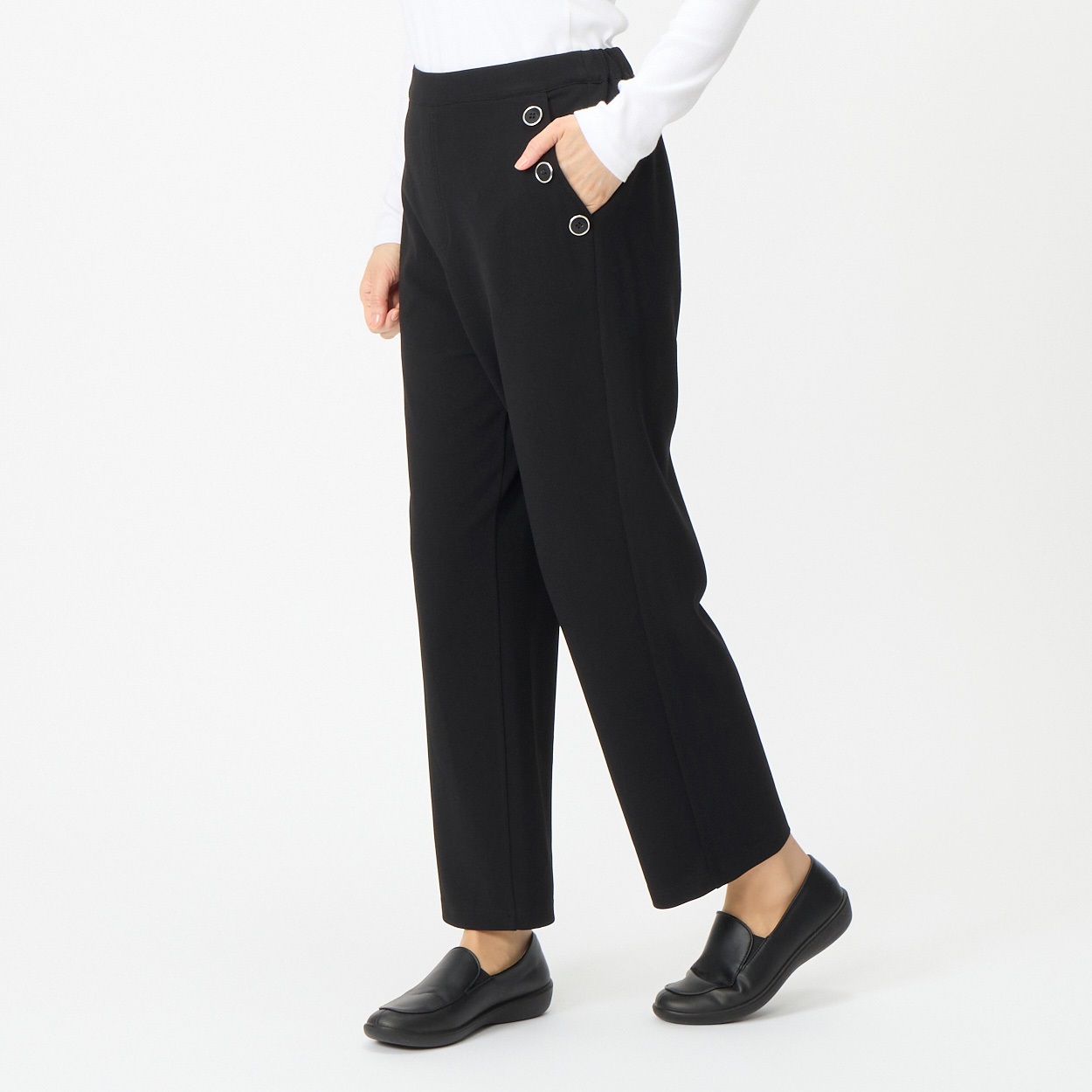 ボタン使いストレートパンツ レディス 着楽美(きらび) CPN-308078AB(クロ-XL)