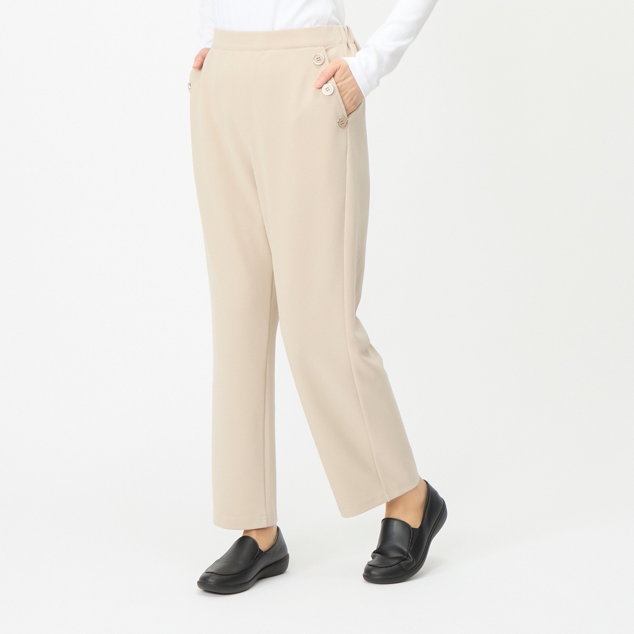 ボタン使いストレートパンツ レディス 着楽美(きらび) CPN-308078AB(ウスチャ-XL)