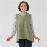 ベスト  コットン100％ レース刺繡入り レディス 着楽美(きらび) IN-602910Y(ウスミドリ-S)