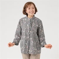 さらふわりシャツ 小花プリント 7分袖 レディス 着楽美(きらび) FU-5985(クロ-S)