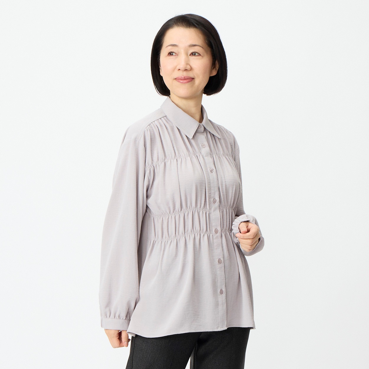 ブラウス 長袖 胸シャーリング レディス 着楽美(きらび) GL-1266460