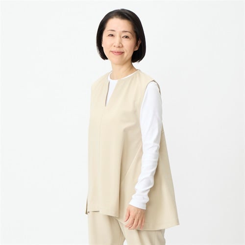 大幅値下げ　美品　BEIGE,　Lサイズ　シルク+ コットンベスト 切替BIGシャツシルクコットン Cold Stone （WHITE / BEIGE） - 公式
