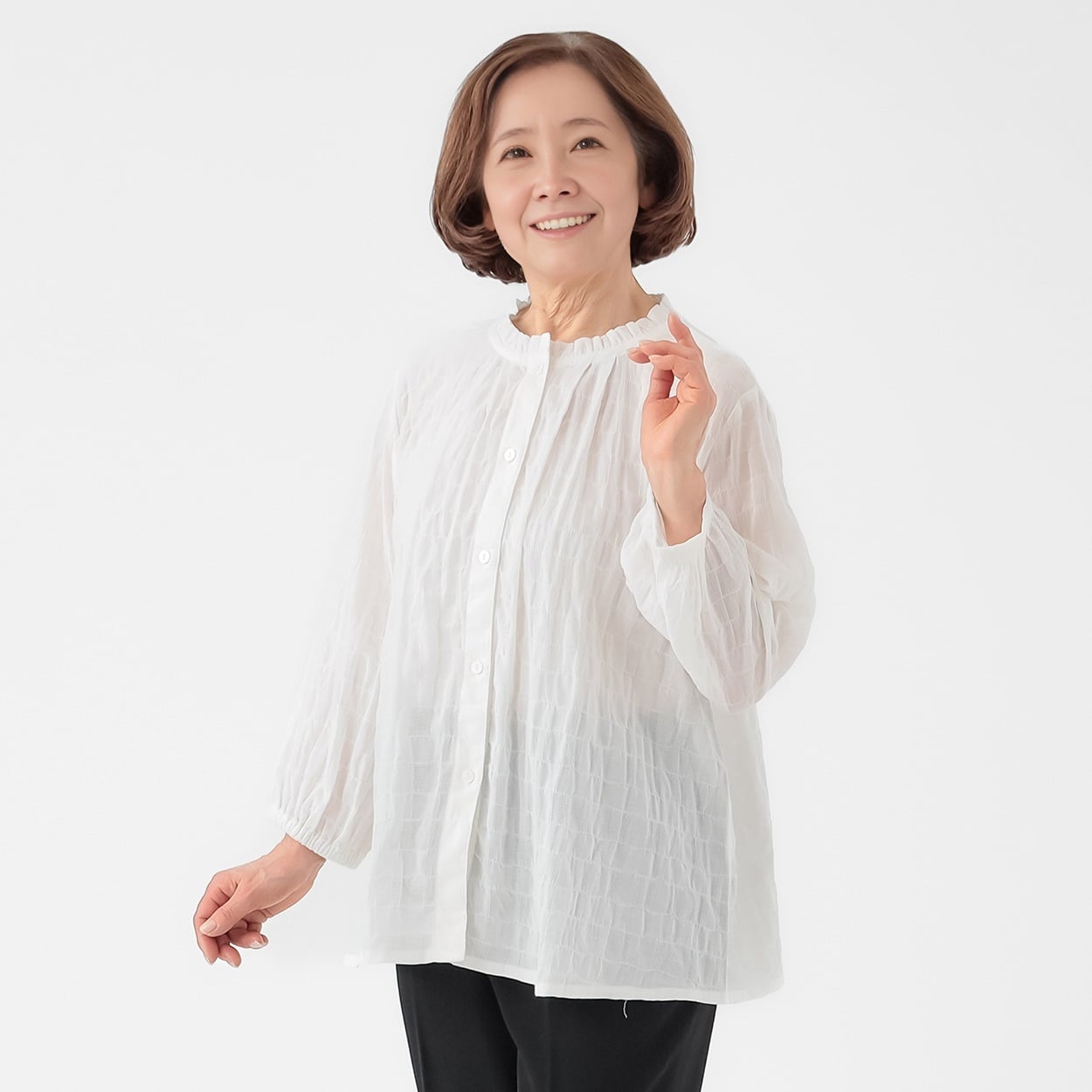 さらふわりシャツ パナマドビーフリル7分袖 レディス 着楽美(きらび