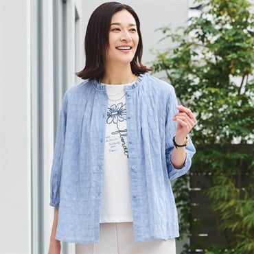 さらふわりシャツ パナマドビーフリル7分袖 レディス 着楽美(きらび