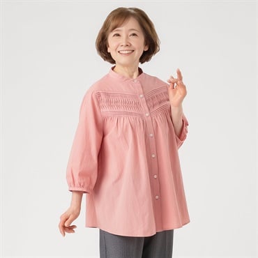 ブラウス 綿ワッシャー素材 ピンタック レディス 着楽美(きらび) AN