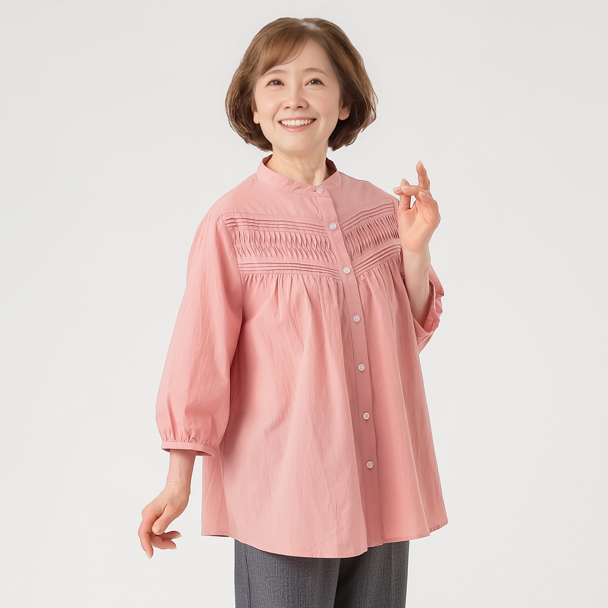 ブラウス 綿ワッシャー素材 ピンタック レディス 着楽美(きらび) AN