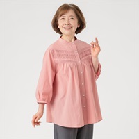 ブラウス 綿ワッシャー素材 ピンタック レディス 着楽美(きらび) AN-362101(ウスアカ-S)