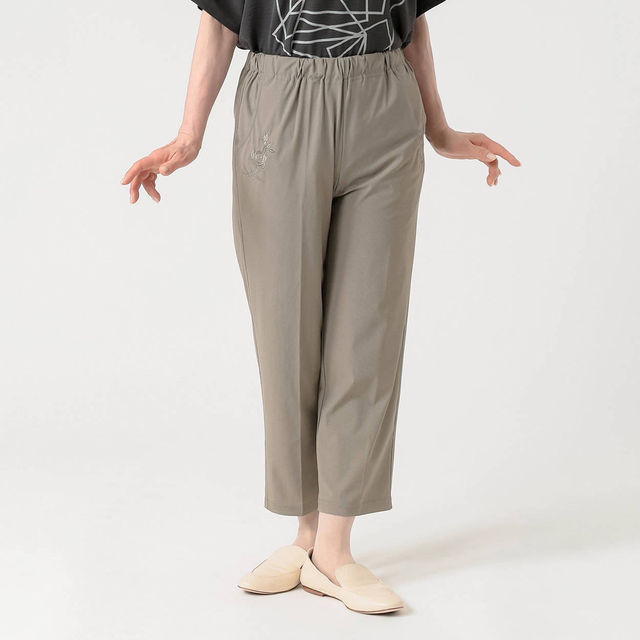 パンツ 55丈 極薄ポケット刺繡 レディス 着楽美(きらび) KO6S75433-05E(チャ-LL)
