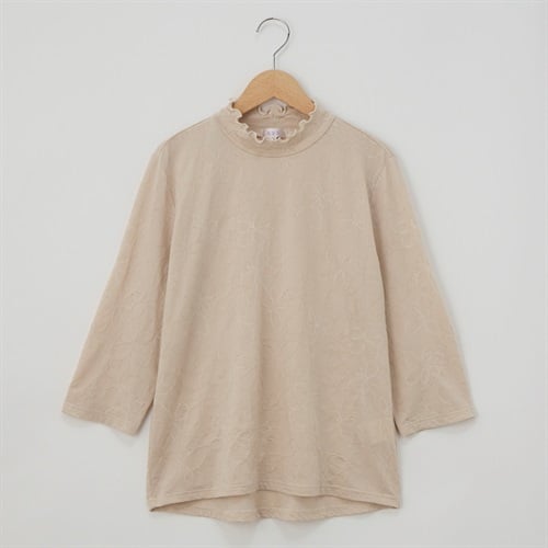 日本製カットソー 花柄刺繍風 7分袖 レディス 着楽美(きらび) CPN-679781AB(ウスチャ-S)