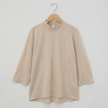 日本製カットソー 花柄刺繍風 7分袖 レディス 着楽美(きらび) CPN-679781AB(ウスチャ-S)