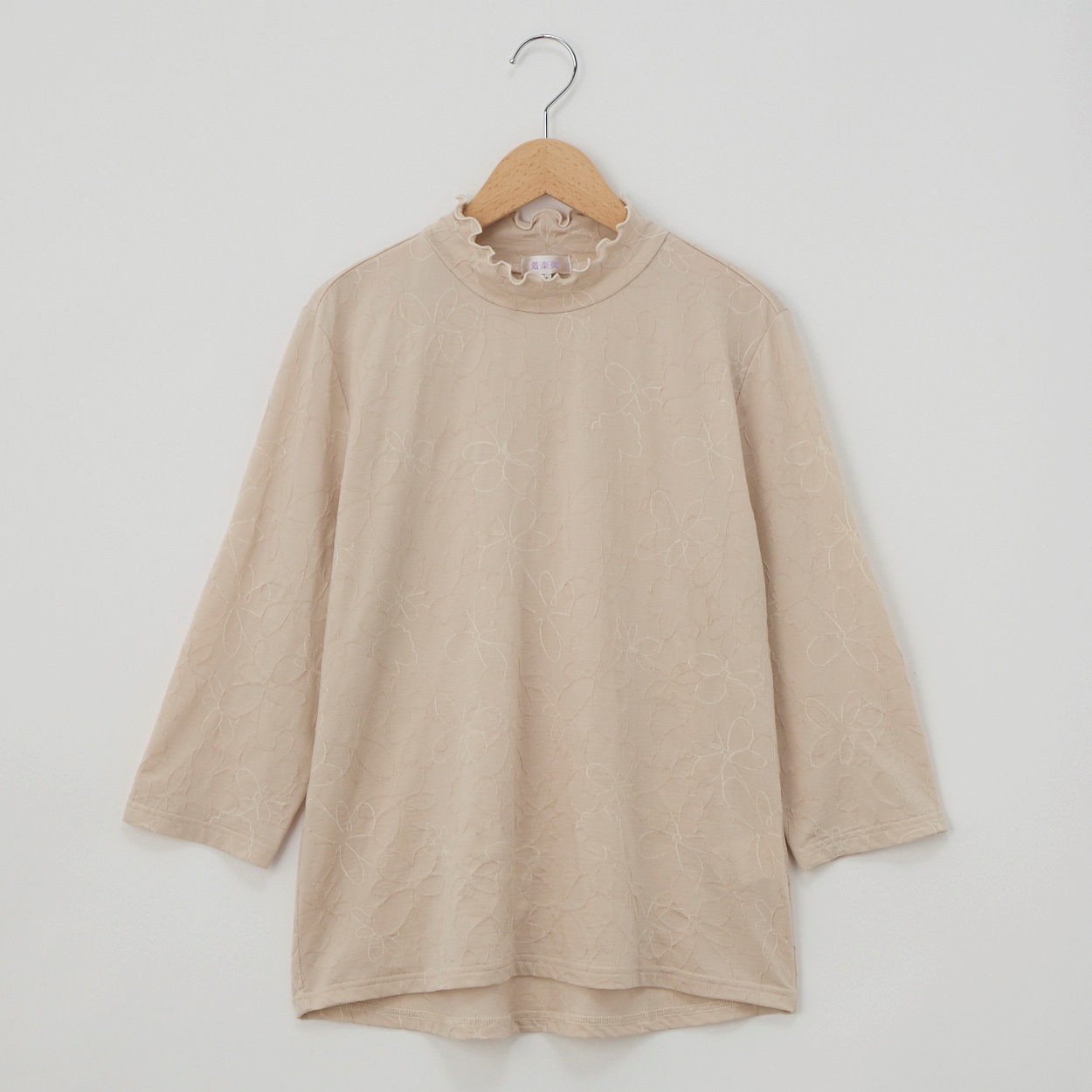 日本製カットソー 花柄刺繍風 7分袖 レディス 着楽美(きらび) CPN-679781AB(ウスチャ-L)