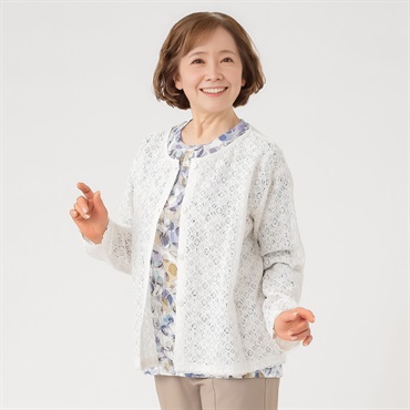 カーディガン 綿混レース レディス 着楽美(きらび) MI-72215