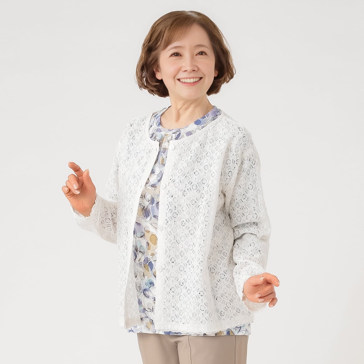 カーディガン 綿混レース レディス 着楽美(きらび) MI-72215 | イオン